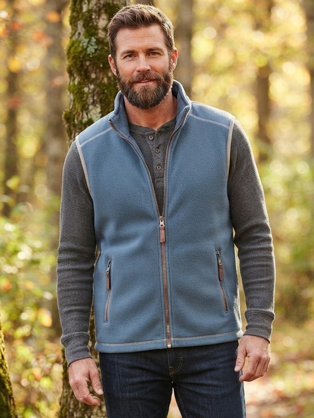 True Grit Blue Bonded Polar Fleece Full-Zip Vest Men's Large L - EUC